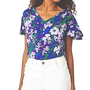 New Liz‎ Claiborne Blouse Women's Petite XL Floral V Neck